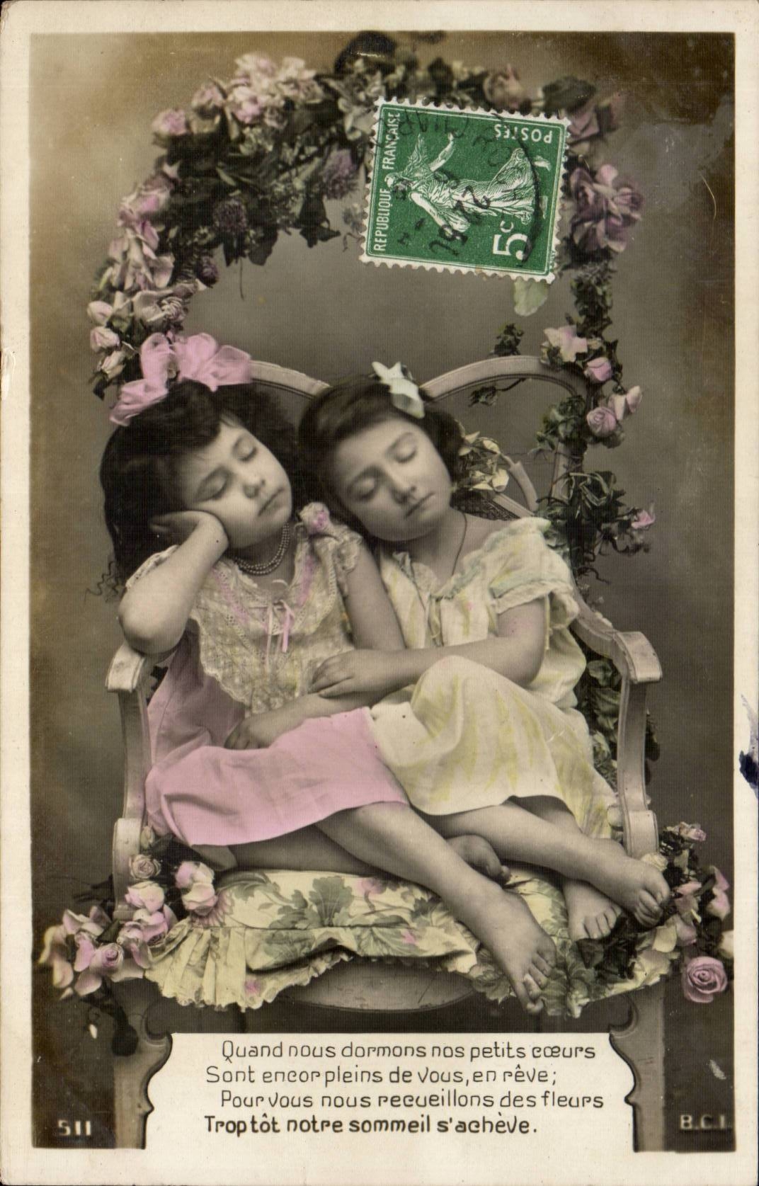 Fantaisie - Enfant - Jumeaux - Twins sleeping - CPA 