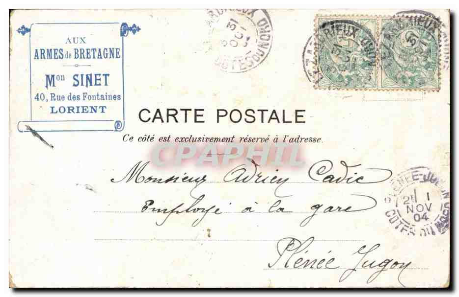 Fantaisie - Enfants - Militaria - Humour - CPA ( publicite Aux armes de Bretagne Sinet Rue des Fontaines lorient — Verso
