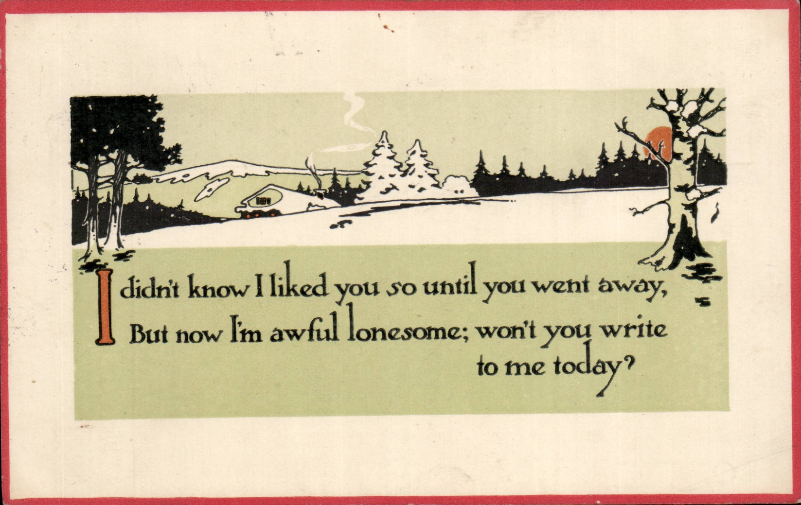 Voeux - I didn't know I liked you so until you went away - winter scene - CPA 
