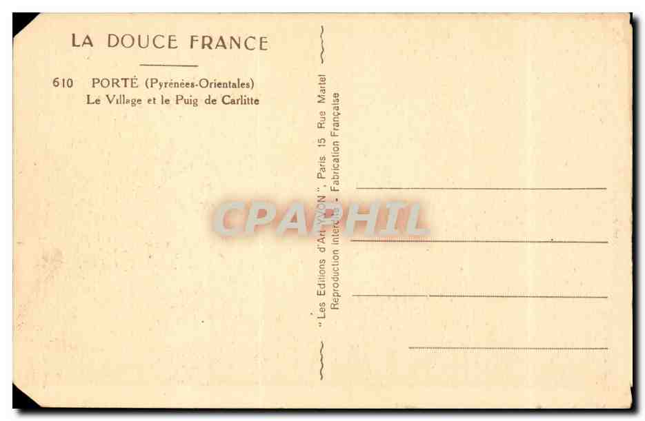 Porte - La Douce France - Le Village et le Puig de Carlittle - CPA  — Rückseite