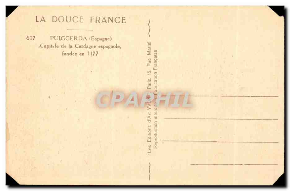 Espagne - Espana - Spain - Puigcerda - Capitale de la Cerdagne espagnole - fondee en 1177 - - CPA  — Back