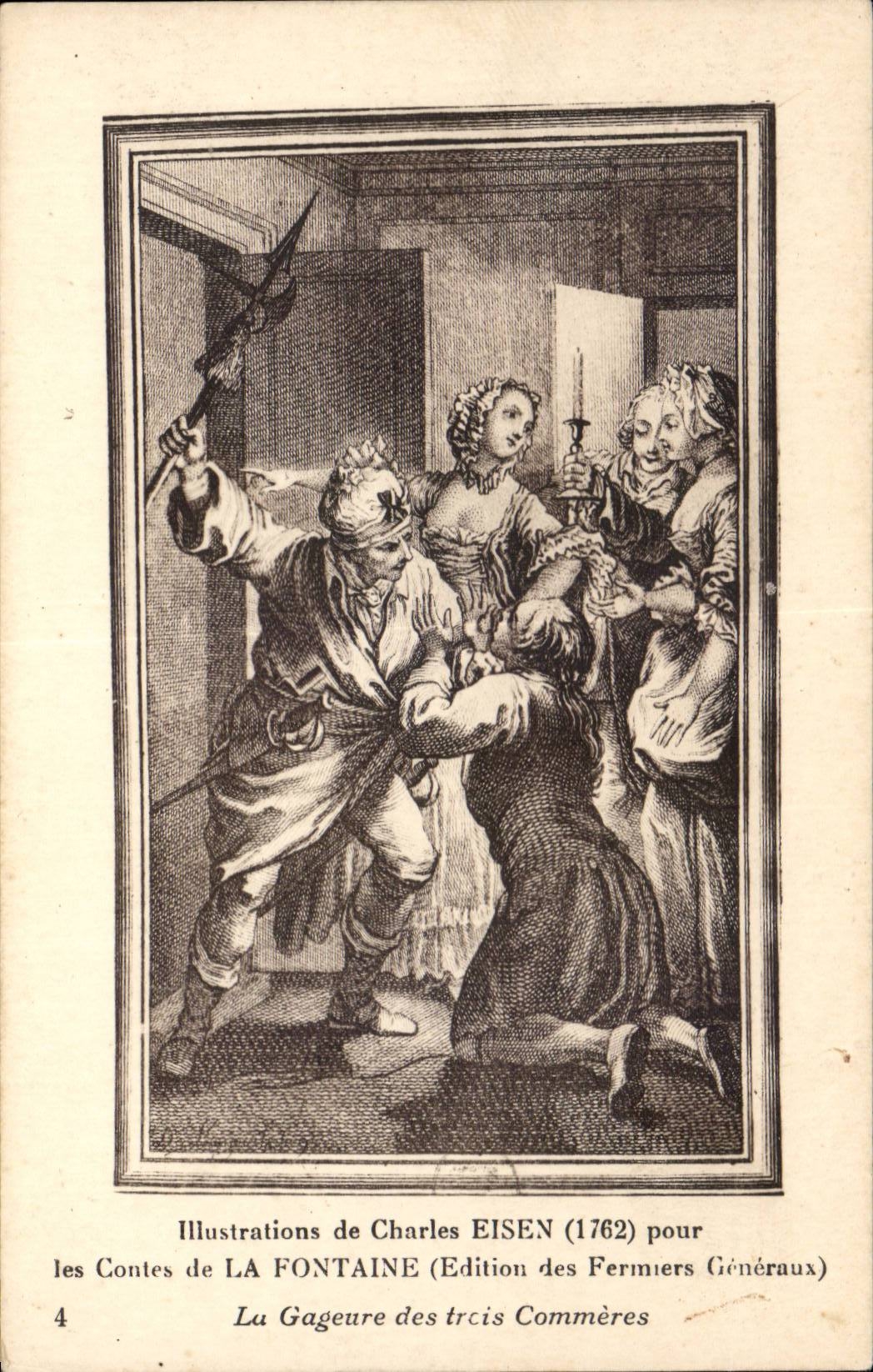 Illustration de Charles Eisen 1762 pour les Contes de la Fontaine - CPA 