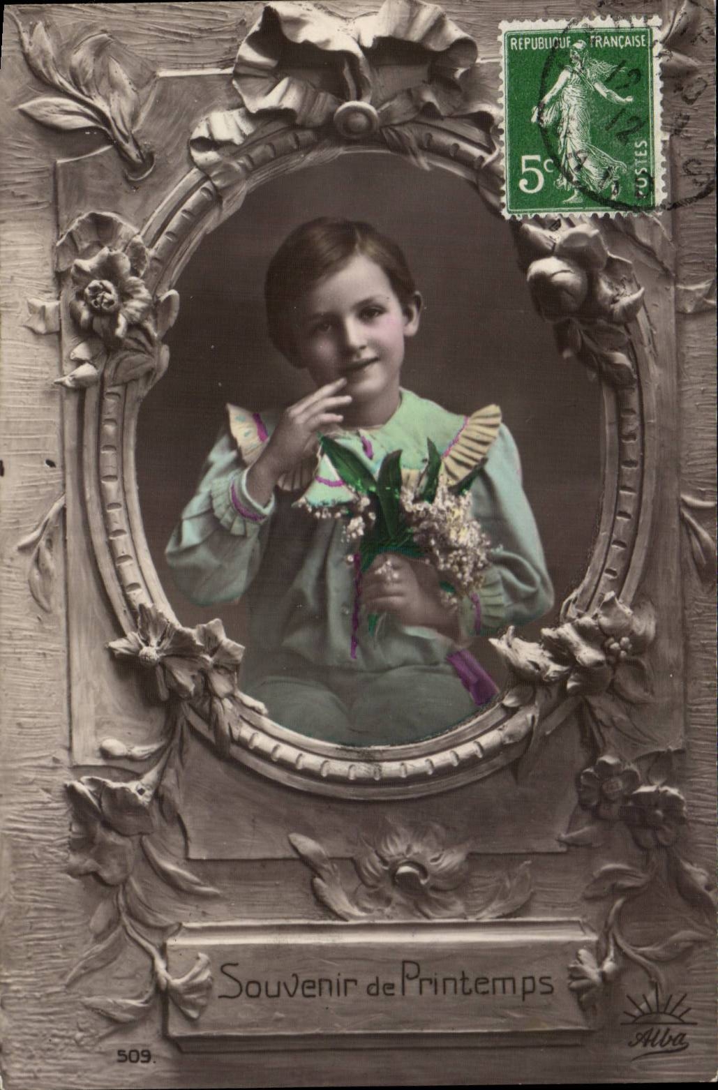 Fantaisie - Enfant - garcon - muguet - lily of the valley - little boy - CPA 