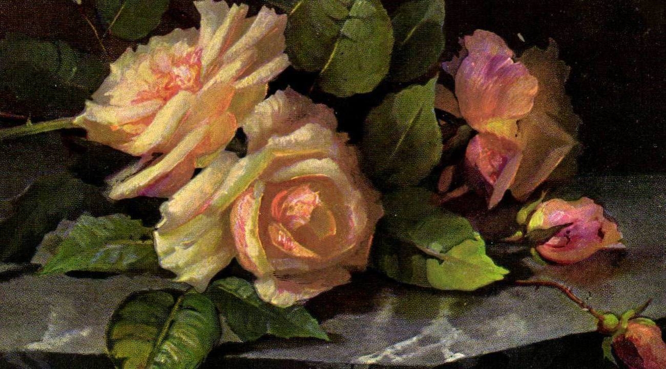 Fleurs - Flowers - Roses - Beautiful little painting - CPA 