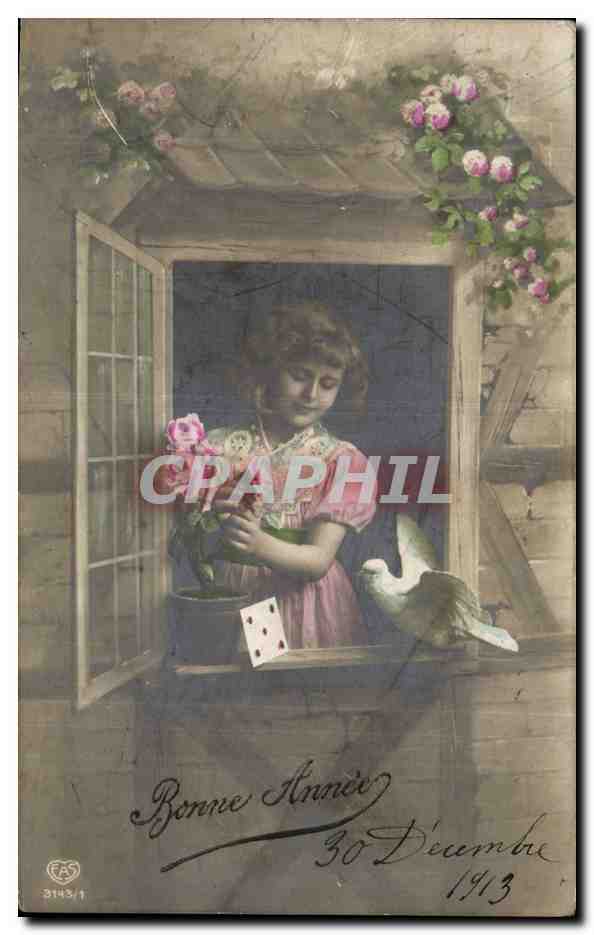 Fantaisie - enfant - Child at open window - CPA 