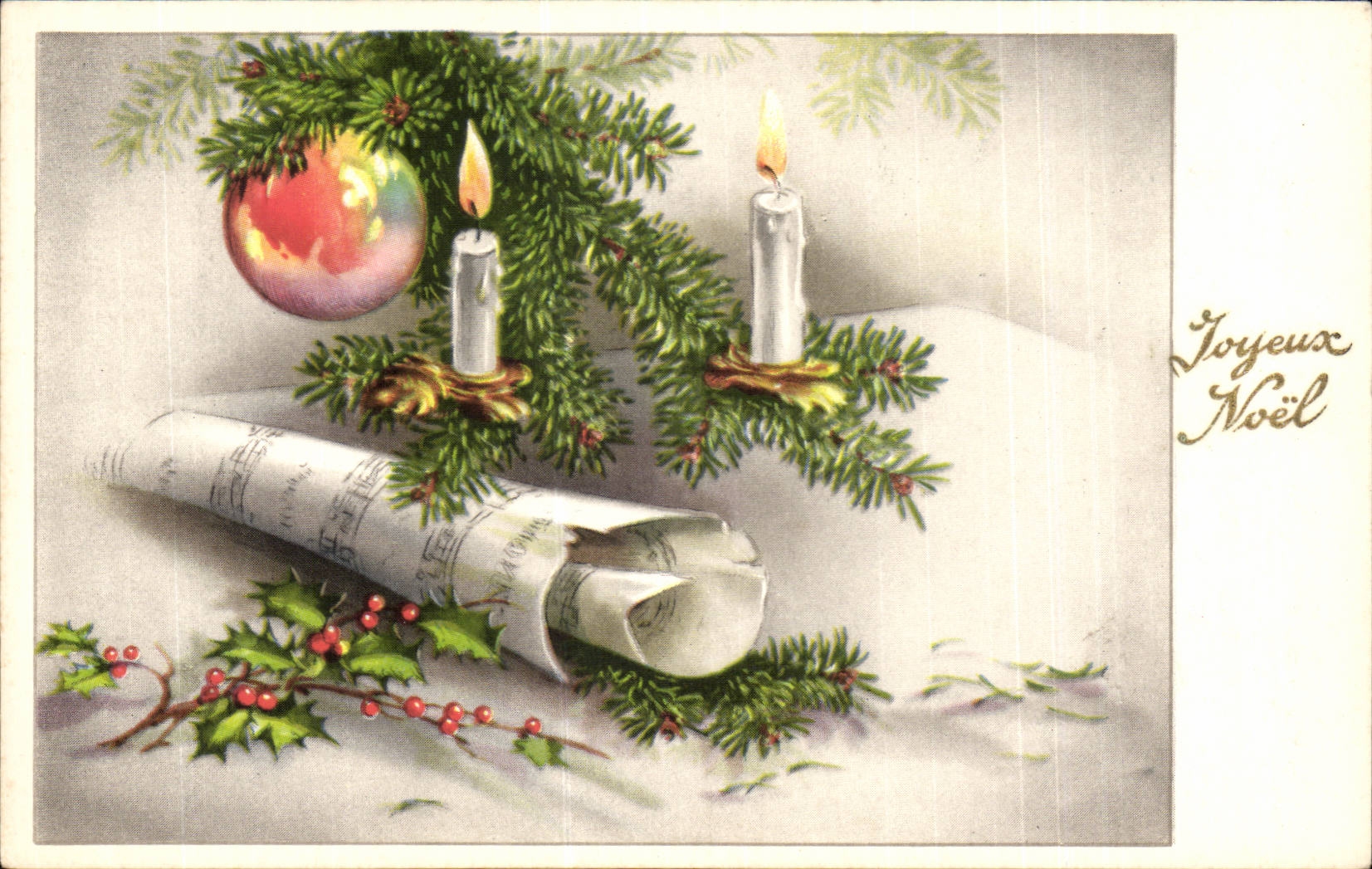 Arts - Tableaux - Joyeux Noel - bougie - sapin de noel - boule - musique - CPA 