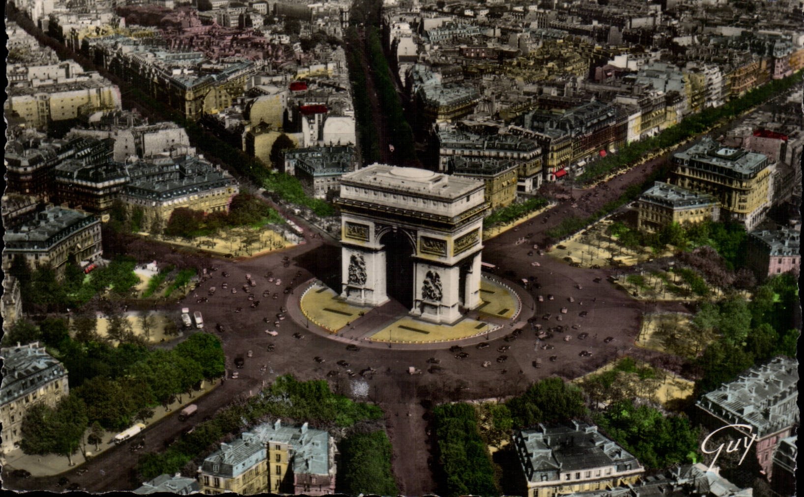 Paris - En Avion sur Paris - La Place et l'arc de Triomphe de l'Etoile - CPA 
