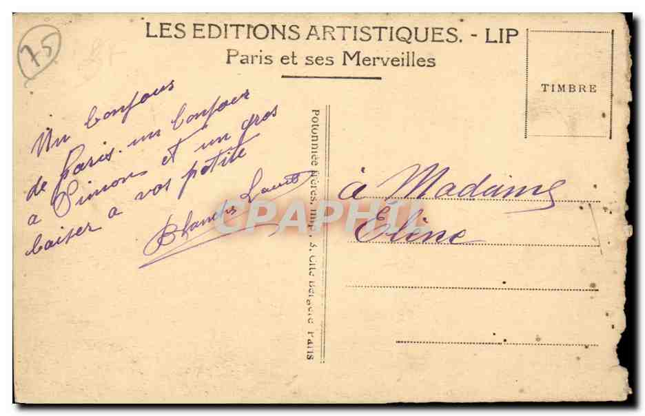 Das Trocadéro und der Pont d'Iéna — Paris — Éditions Artistiques LIP, Nr. 64 — Rückseite