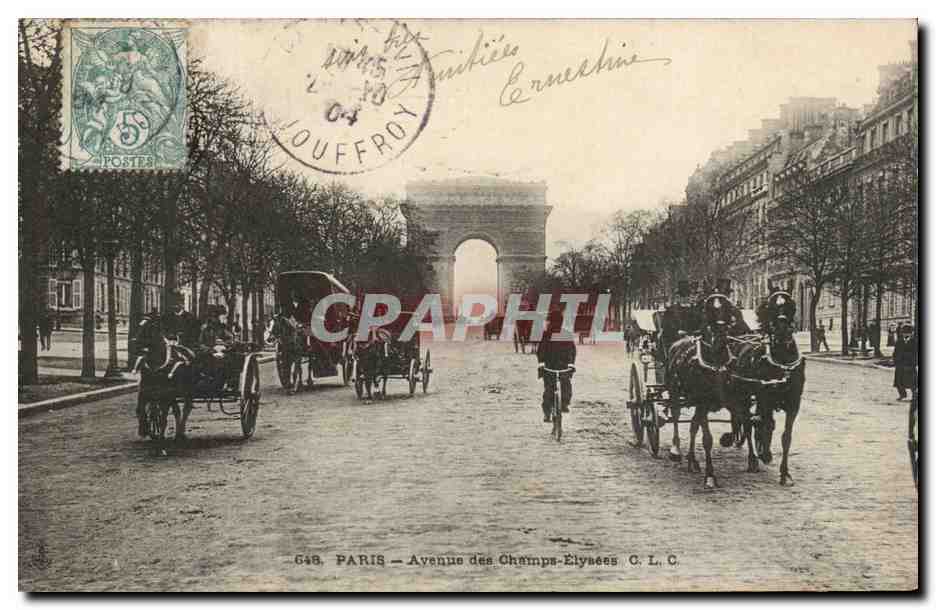 Paris - 8 - Avenue des Champs Elysees - velo - cheval - CPA 