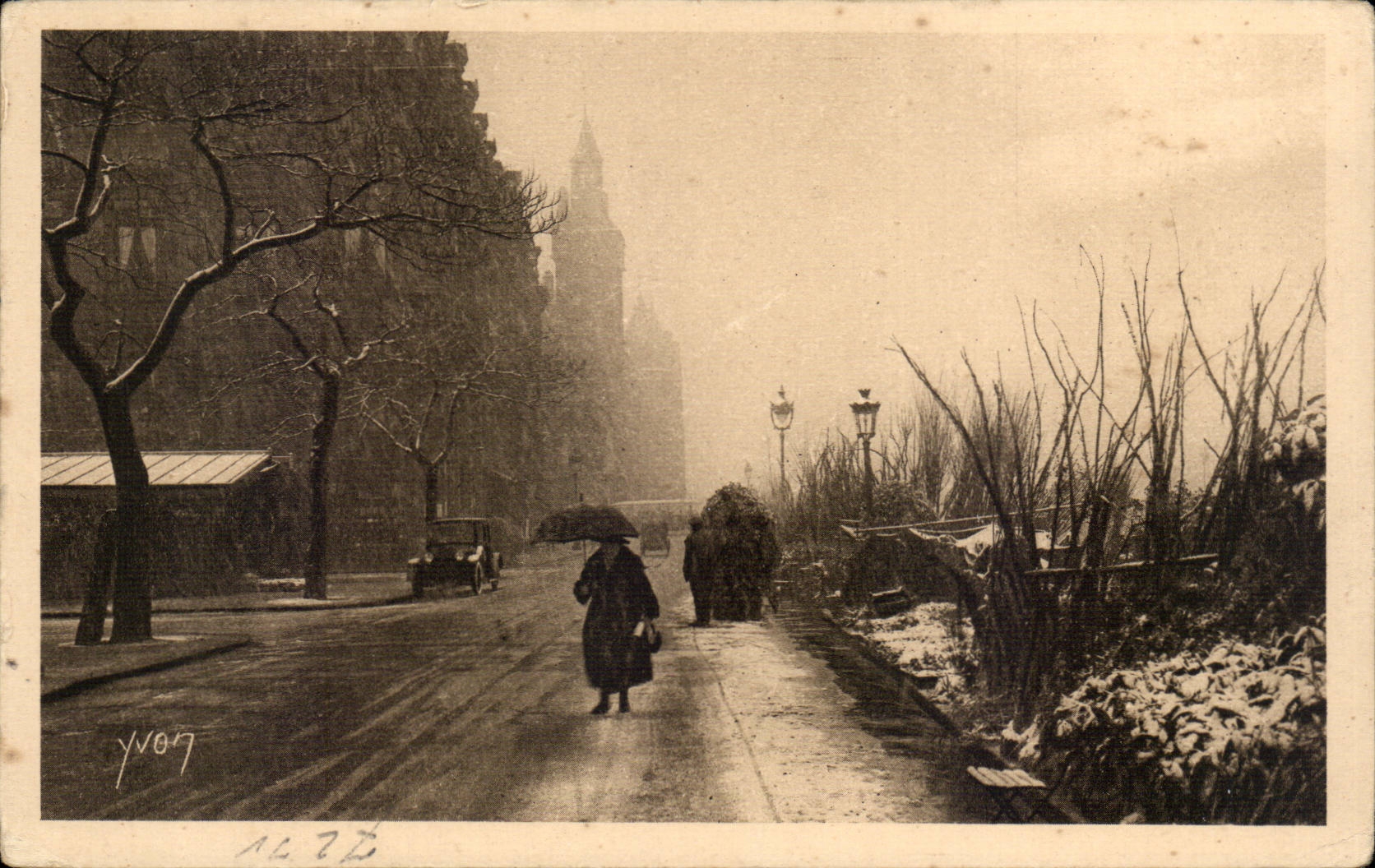 Paris - 4 - Le Quai aux Fleurs sous la neige - Yvon - CPA 