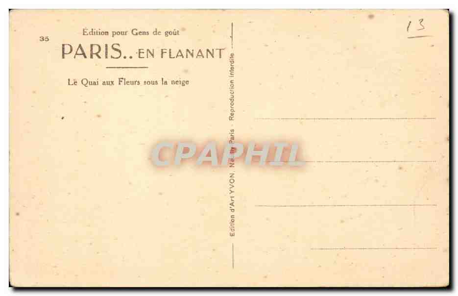 Paris - 4 - Le Quai aux Fleurs sous la neige - Yvon - CPA  — Rückseite