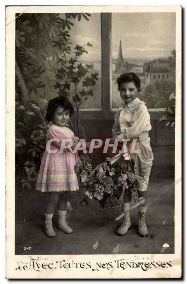 Fantaisie - Enfants - Two Smiling adorable children - CPA 