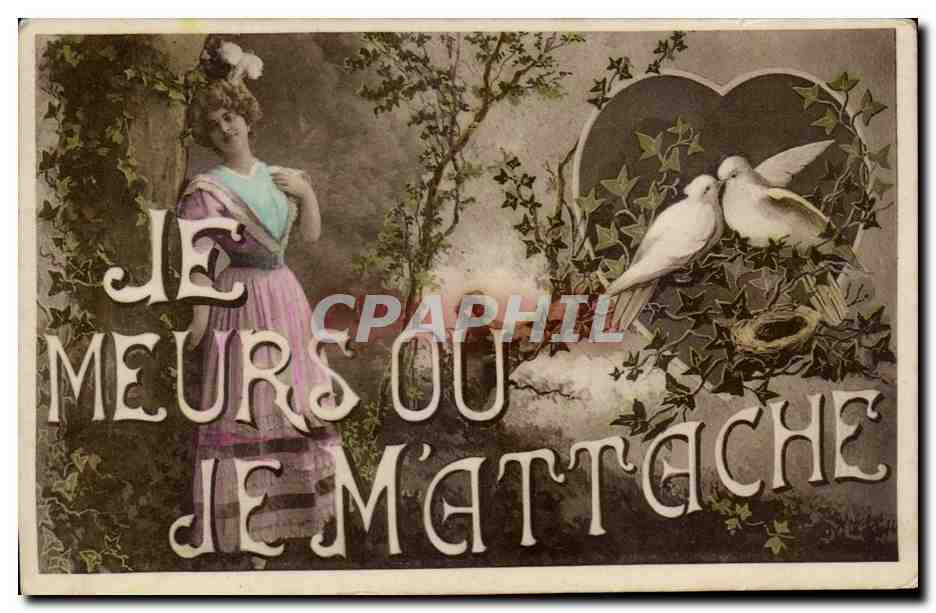 Je meurs ou je m'attache — jeune femme et colombes — Union Postale Universelle, série 541