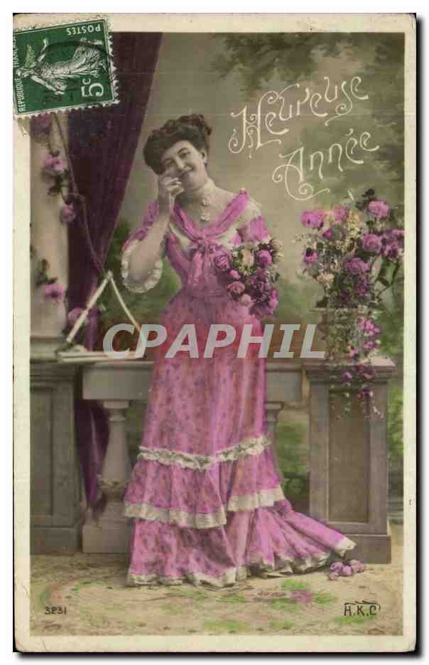 Femme en robe rose — 'Heureuse Année' — H.K.P. n° 3231