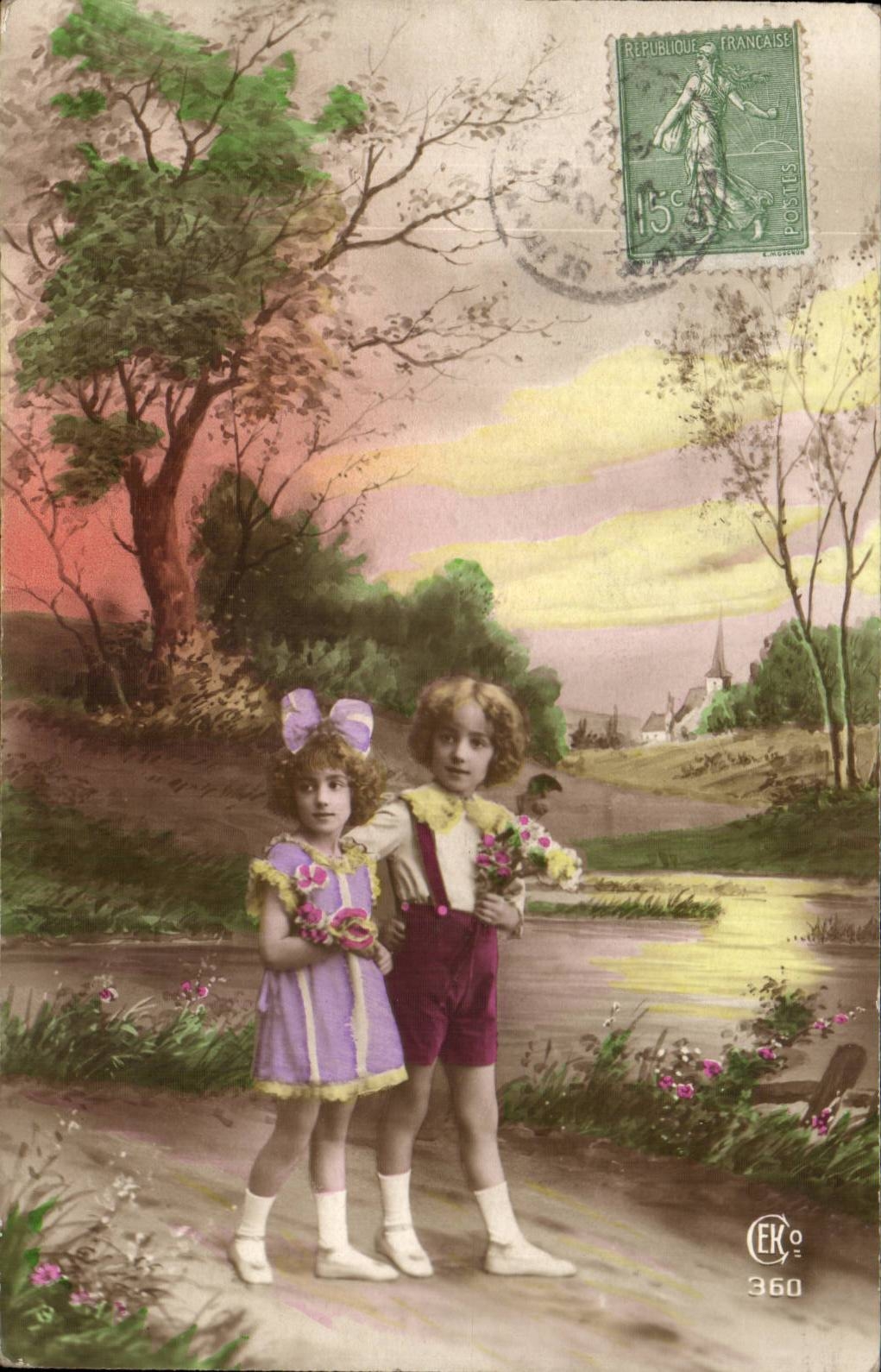 Fantaisie - Enfants - Children taking a walk - CPA 