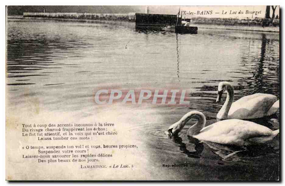 Aix les Bains - Lac du Bourget - cygnes - Poem Lamartine CPA 