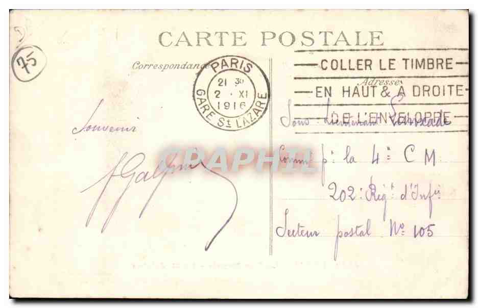 Paris - 8 - La Madeleine - Rue Royal CPA  — Verso