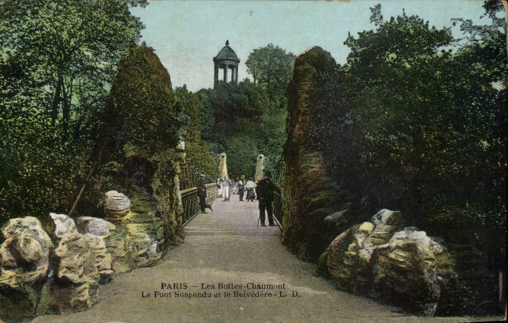 Paris - 19 - Buttes Chaumont - Le Pont Suspendu et le Belvedere CPA 