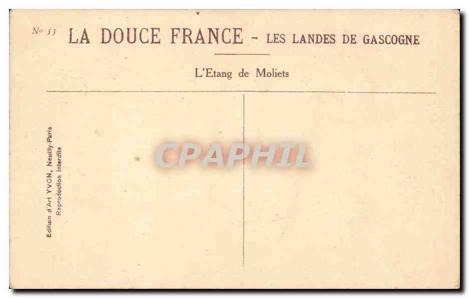L'Etang de Moliets — Les Landes de Gascogne — Édition d'Art YVON — Back