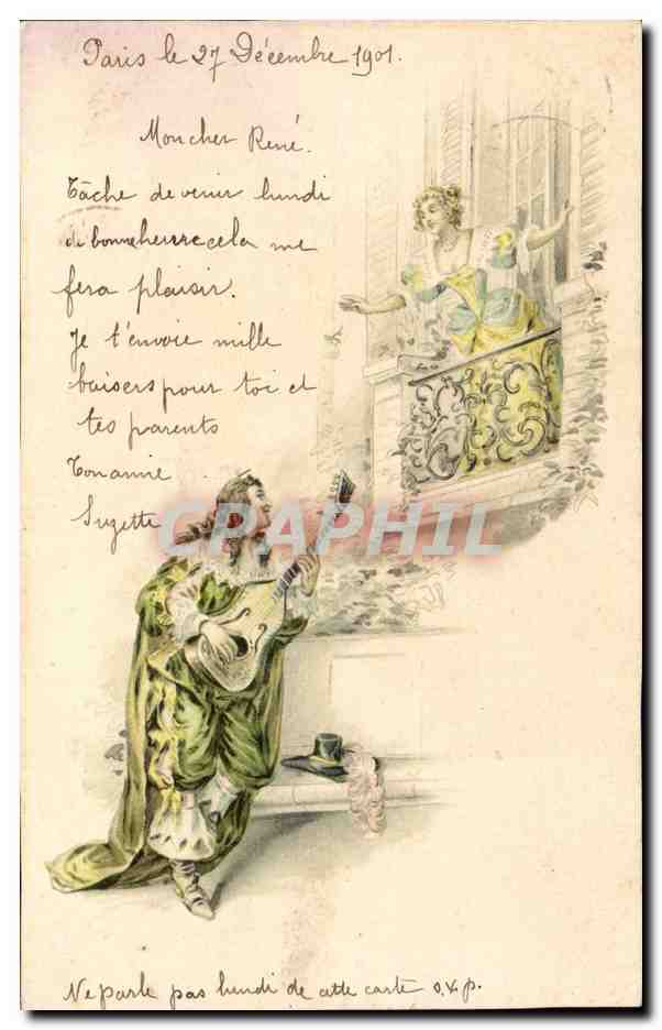Fantaisie - Couple - Serenade - Musique - Music - Intrument - CPA 