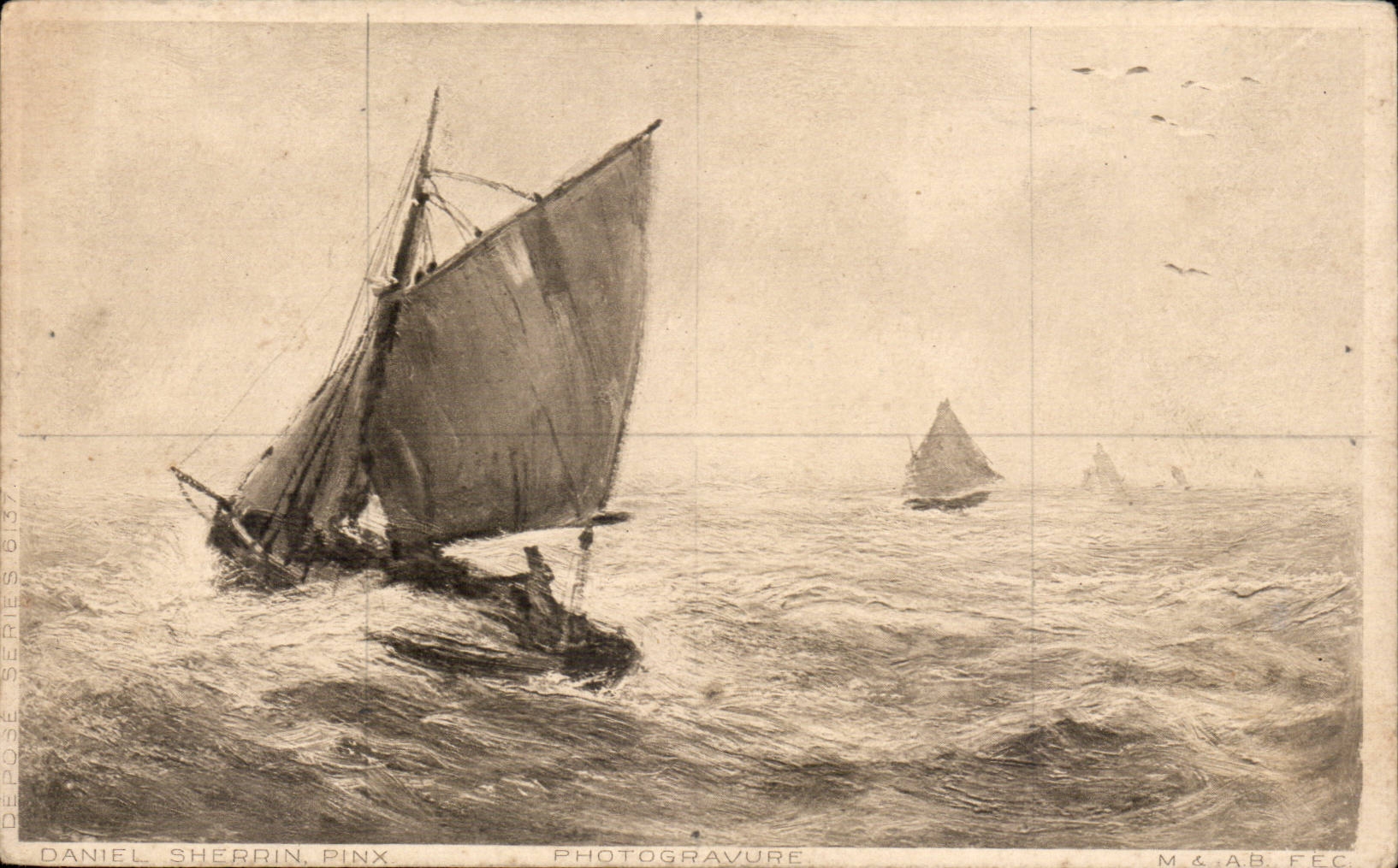 Bateaux à voile en mer — Photographie gravure — Daniel Sherrin, Pinx, série déposée