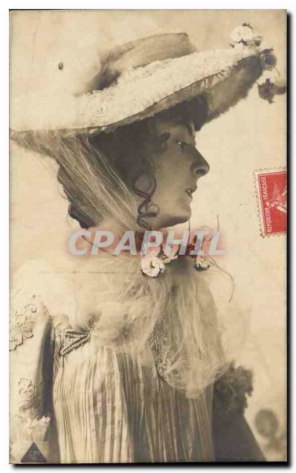 Fantaisie - Femme - Lovely woman in profile - ringlets and sunhat CPA 