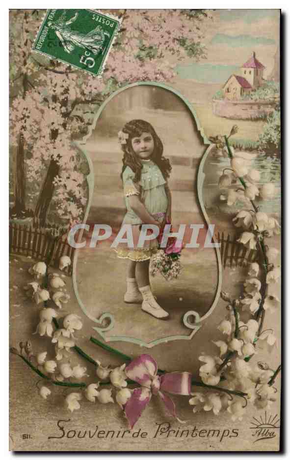 Fantaisie - Enfants - Darling little girl with lily of the valley - muguet CPA 