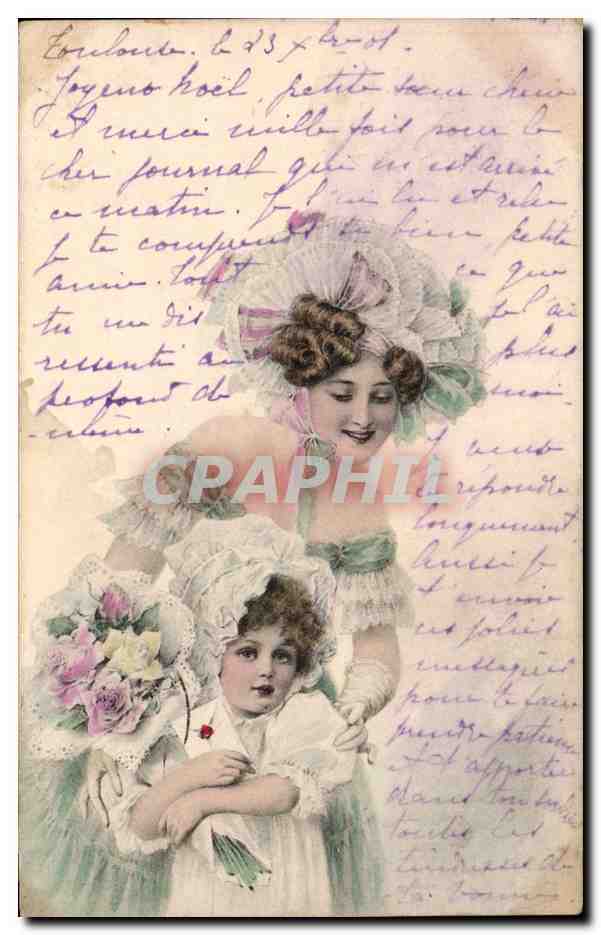 Mujer y niño — ilustración — M. M. Vienne