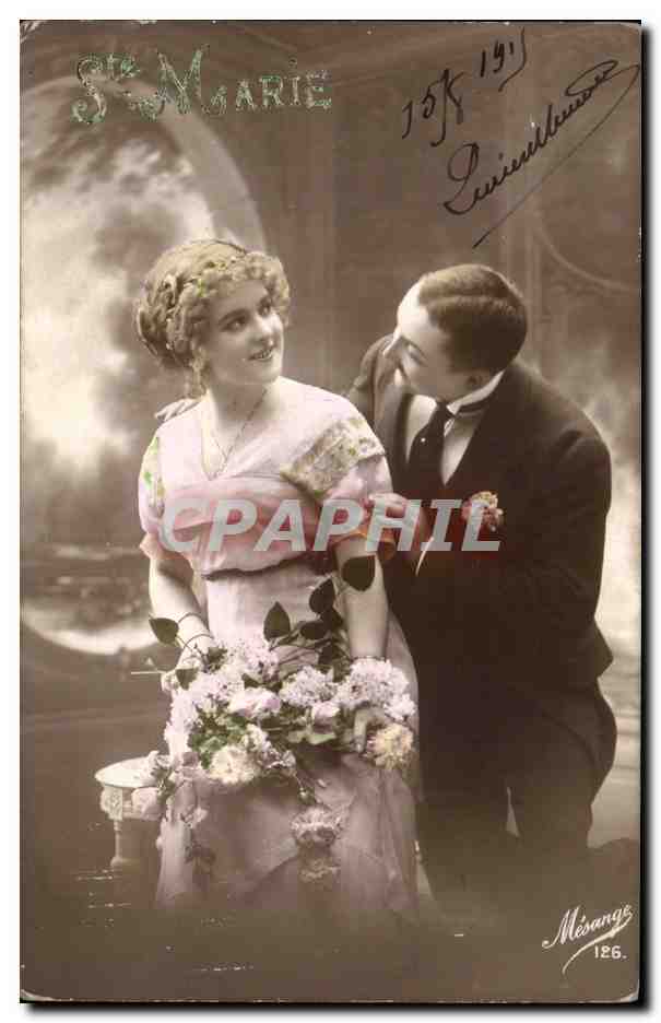 Fantaisie - Couple - Ste Marie - Woman with sweet smile CPA 