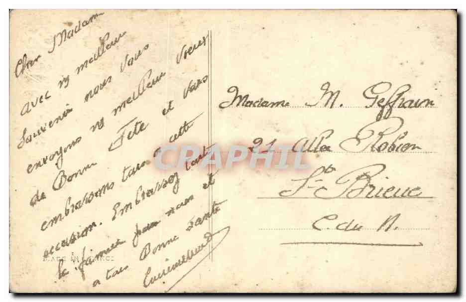 Fantaisie - Couple - Ste Marie - Woman with sweet smile CPA  — Rückseite
