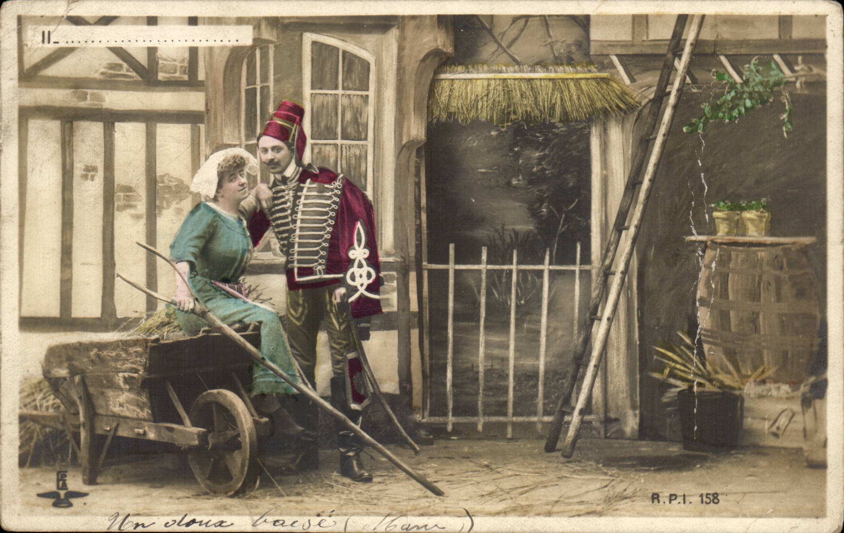 Fantaisie - Couple - Militaria - Costumes - Folklore Cosaque CPA 