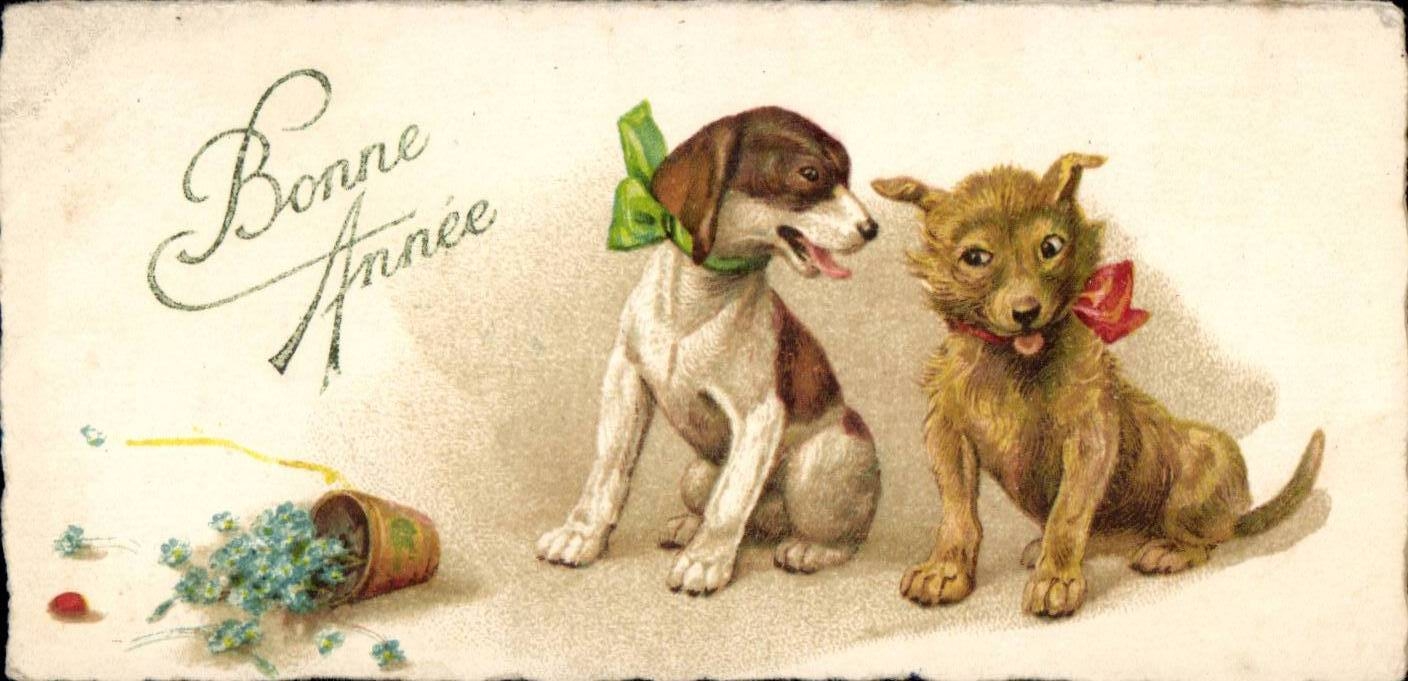 Deux chiots — Bonne Année — éditeur inconnu, n° de série non visible