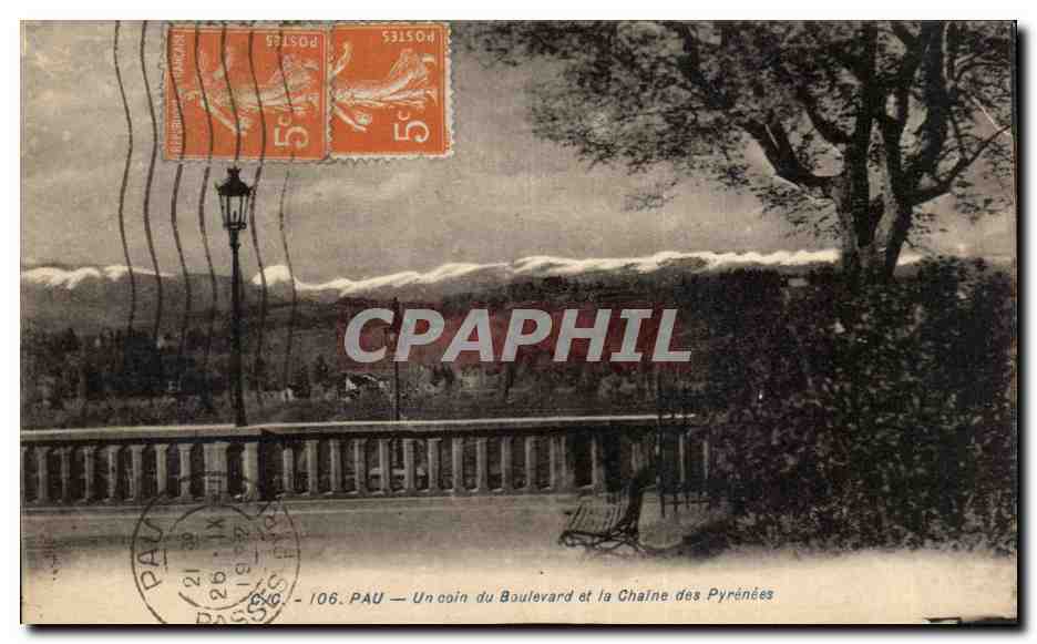 Pau — Un coin du Boulevard et la Chaîne des Pyrénées — Éditeur CNG, n° 106