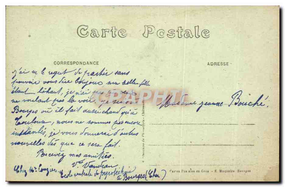 CPA Bourges Vue centrale prise du palais Jacques Coeur — Rückseite