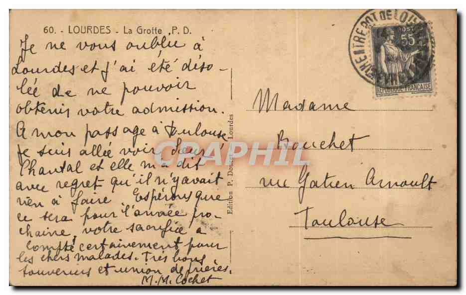 CPA Lourdes la grotte — Verso