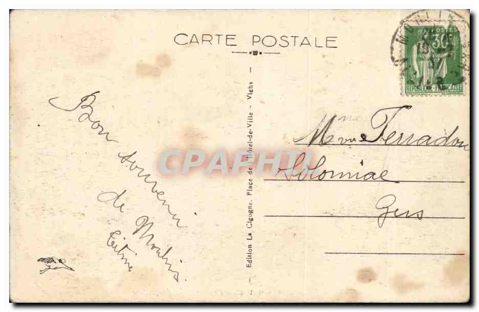 Moulins CPA Cours anatole France et la prefecture — Verso