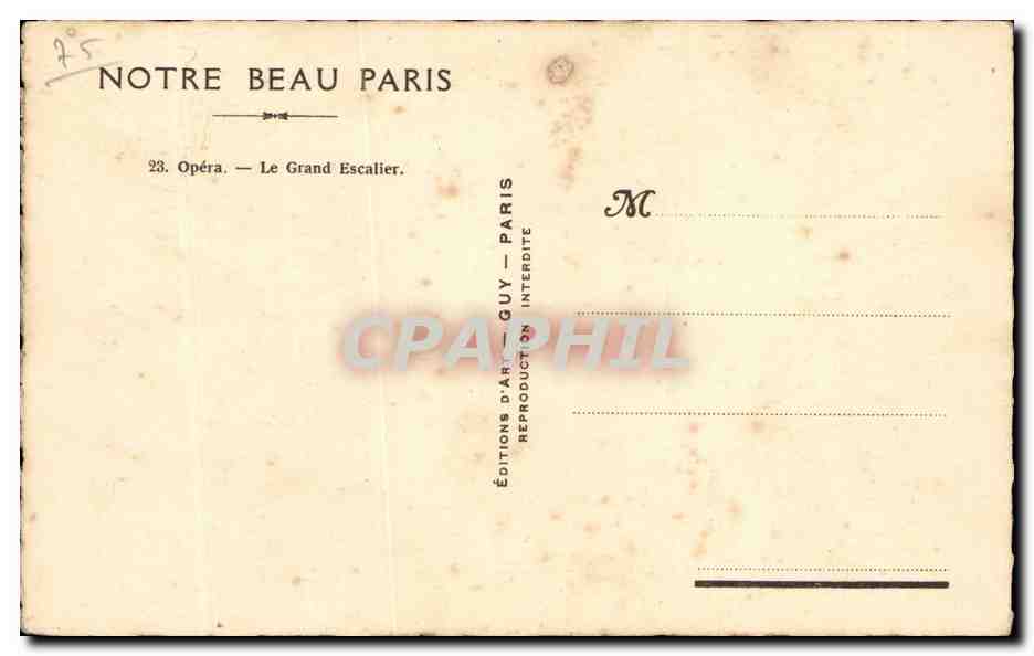 Paris CPA Opera Le grand escalier — Verso