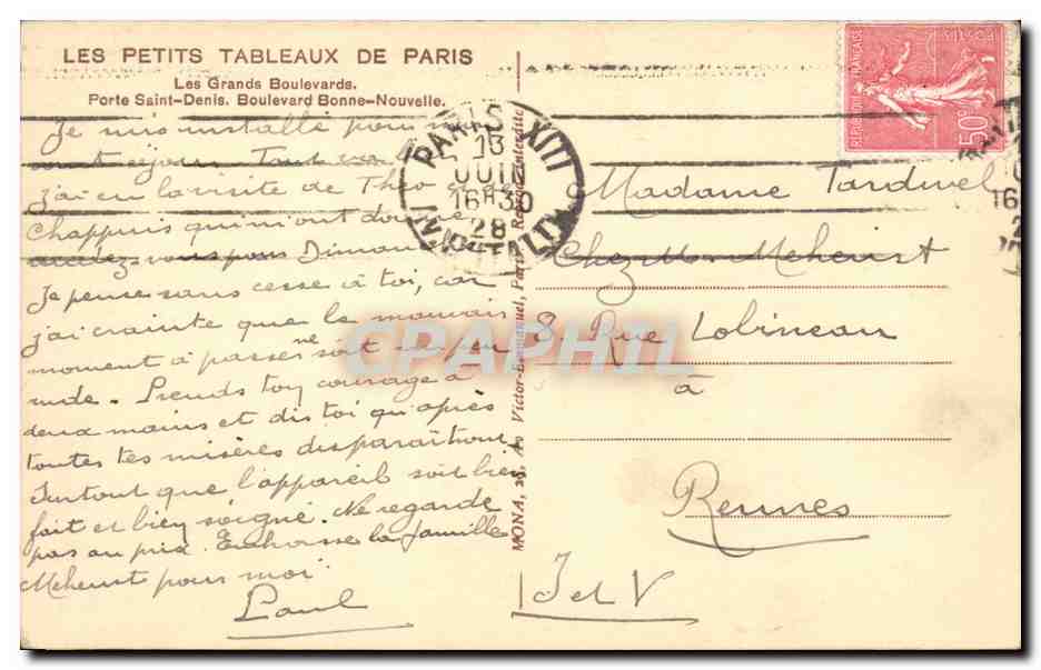 Paris - 10 - Porte Saint Denis - Mona - CPA  — Verso