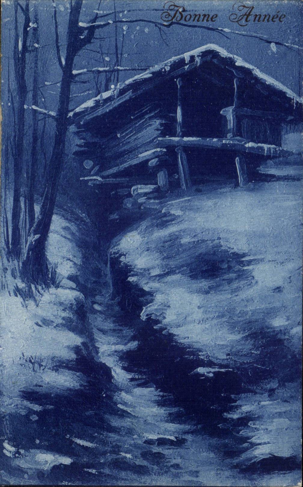 Fetes - Bonne Annee - Blue tinted winter scene - CPA 