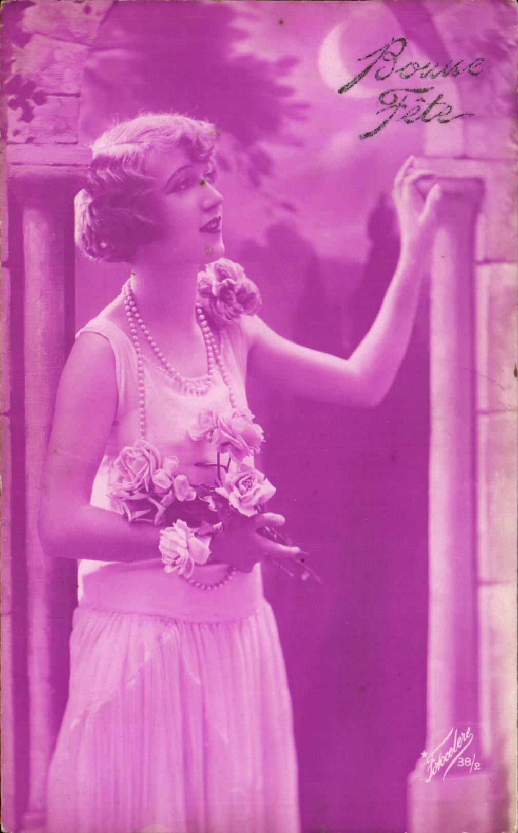 Fantaisie - Femme - Purple Tinted Card - Bonne Fete - CPA 