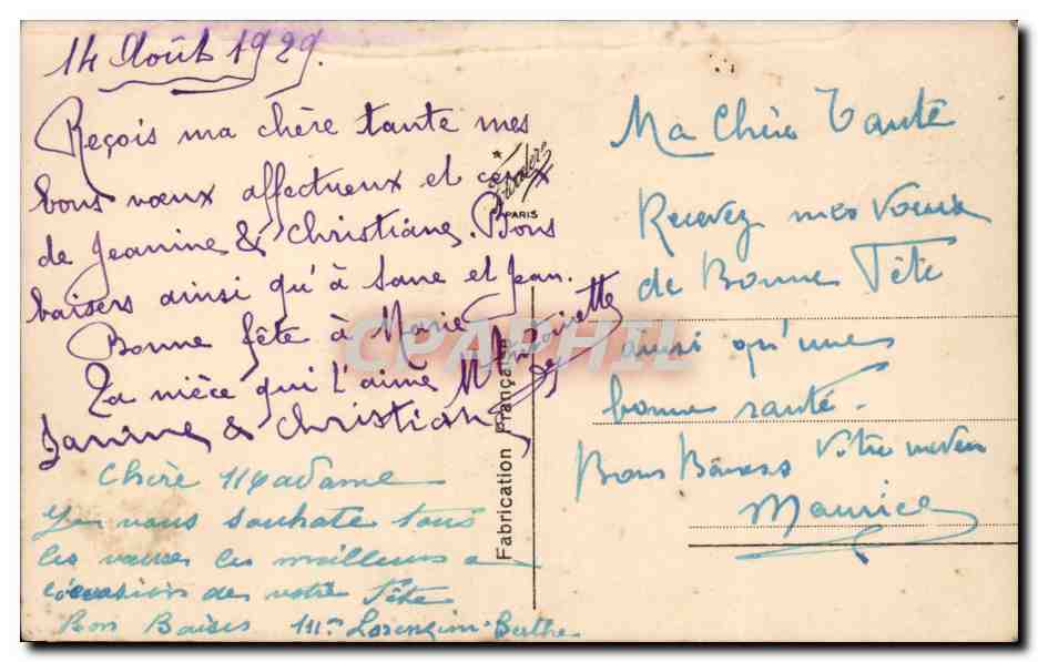 Fantaisie - Femme - Purple Tinted Card - Bonne Fete - CPA  — Rückseite