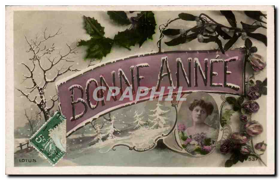 Fetes - Bonne Annee - Femme - houx - holly - CPA 