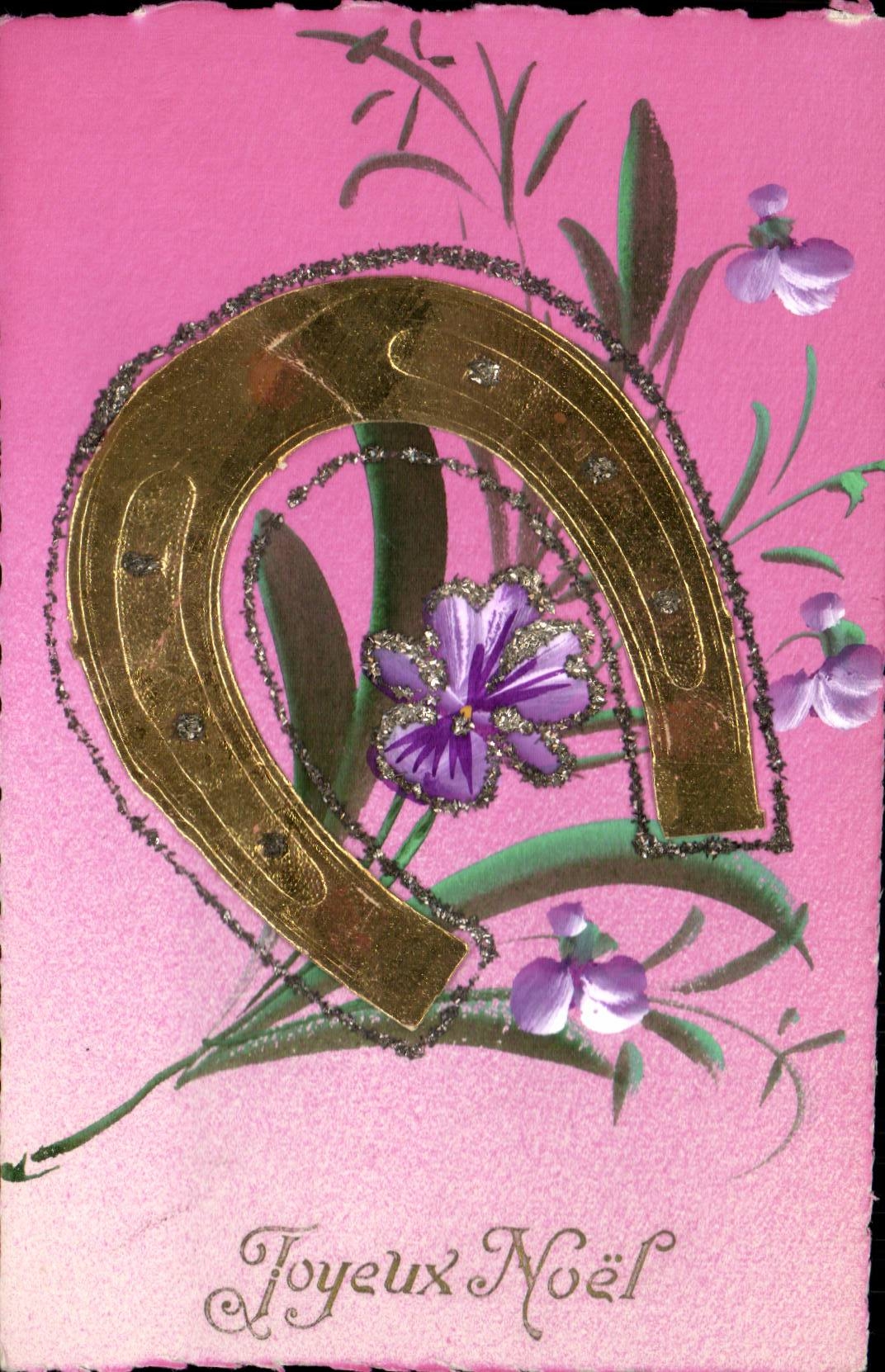 Horseshoe et violettes — Joyeux Noël — CPAPHIL