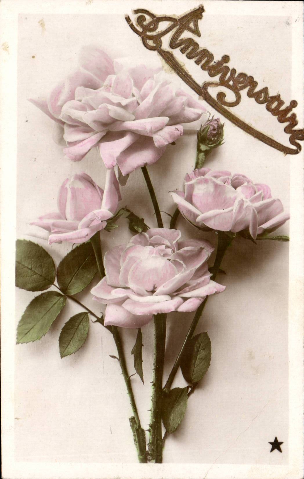 Fetes - Anniversaire - White Rose - Glitter Card CPA 