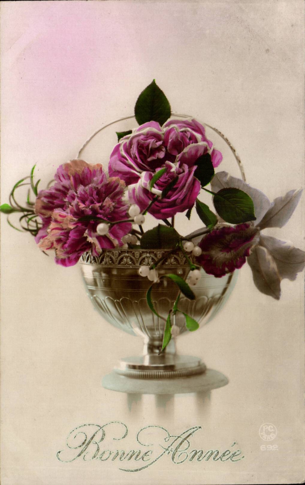Fetes - Bonne Annee - Cute Bouquet CPA 