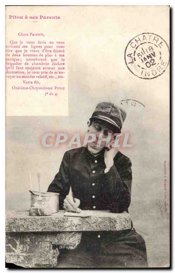 Militaria - Humour - Pitou a ses Parents - lettre CPA 