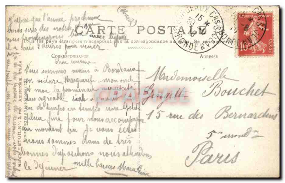 CPA Bordeaux L'eglise Ste Croix — Verso