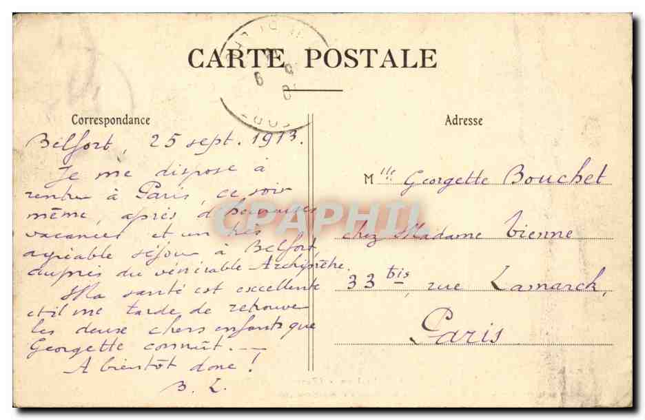 CPA le Belfort Le lion oeuvre de Bartholdi — Verso