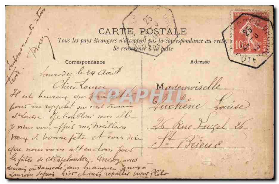 Femme souriante avec bouquet — carte télégramme 'Bonne Fête' — CIRCÉ, n°4418 — Verso
