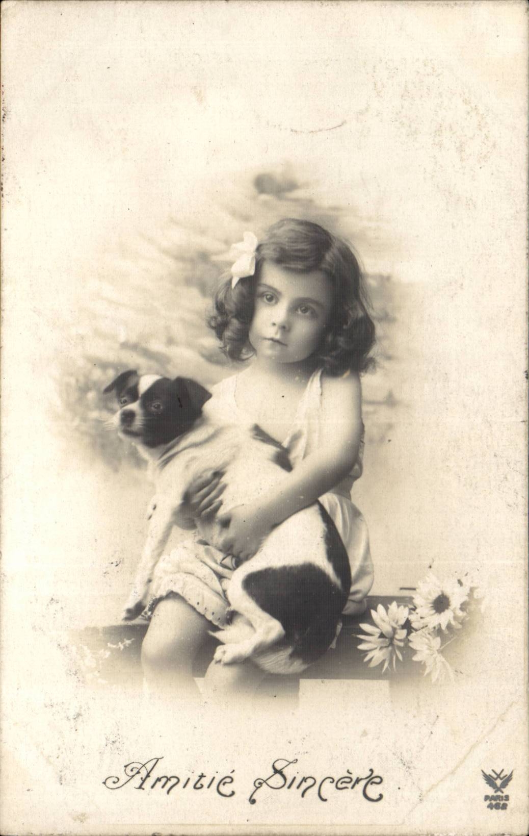 CPA FAntaisie Enfant Amitie sincere Chien dog